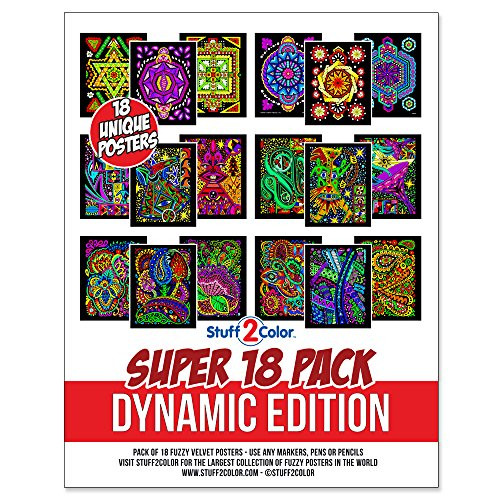 Stuff2Color Super Pack of 18 Fuzzy Velvet Coloring Posters (Dynamic Edition)