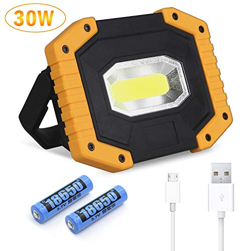 Portable LED Work Light Rechargeable COB Floodlights Waterproof LED Flood Light with Stand Builtin Power Bank Job Light for Camping Car Repairing Hiking Emergency Job Site Lighting Indoor Outdoor
