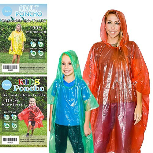 Lingito 20 Pack of Family Rain Ponchos  Disposable Emergency Ponchos  Perfect for Camping Hiking  Travel