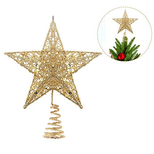 KKBES Christmas Tree Topper Star Treetop for Christmas Tree Decoration Gold Glittered 5 Point Star Treetop Christmas Tree Ornament Festive Christmas Decor 78Inch