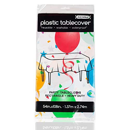Juju World 5Pack Heavy Duty Plastic Table Covers Reusable Tablecloth Rectangle 54 X 108 Balloons
