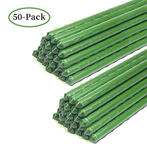 YIDIE Sturdy Metal Garden Stakes 4 Ft Tomato Cage Plastic Coated Steel Plant Sticks for TomatoesTreesCucumberFencesBeansPack of 50