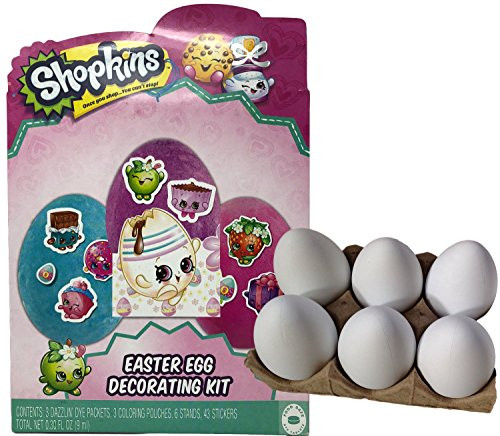 Shopkins Easter Egg Decorating Kit | 6 White Plastic Decorating DIY Dyeable Craft Eggs Bundle.