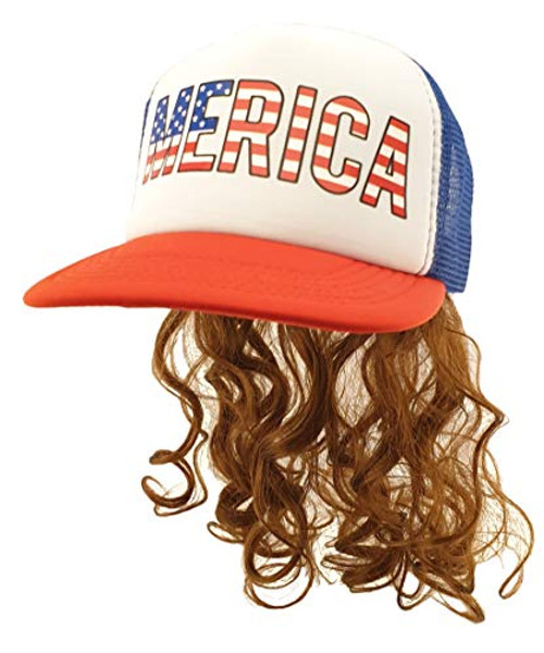 USA Mullet Hat Brown Wig Merica Redneck 4th of July All American Costume USA Mullet Hat Brown Wig Merica Redneck 4th of July All American Costume