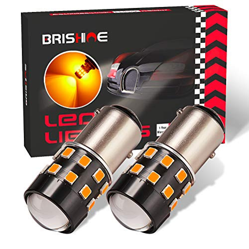 BRISHINE Super Bright 1157 2057 2357 7528 1157A BAY15D LED Bulbs Amber Yellow 930V NonPolarity 24SMD LED Chipsets with Projector for Turn Signal Lights Side Marker LightsPack of 2