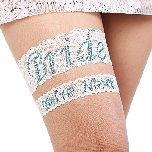 Garter Bride Set  Wedding Garter White  Lace Wedding Garter  Garter Set for Bride  Bridal Garter Blue