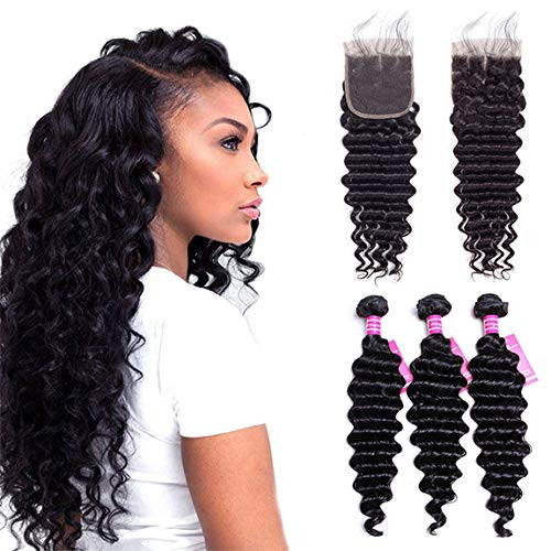 VRVOGUE 10 12 14 8 Inch Brazilian Deep Wave 3 Bundles With Lace Closure 7A 100 Unprocessed Brazilian Virgin Hair Human Hair 4x4 Free Part Lace Closure Natural Color VRVOGUE 10 12 14 8 Inch Brazilian Deep Wave 3 Bundles With Lace Closure 7A 100 Unprocessed Brazilian Virgin Hair Human Hair 4x4 Free Part Lace Closure Natural Color