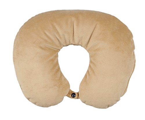 ObboMed MN-5310 Large Microbeads U-Shape Travel Neck Pillow Cushion, Velour Cover, Tan, 14.5" 12"4", 1pc
