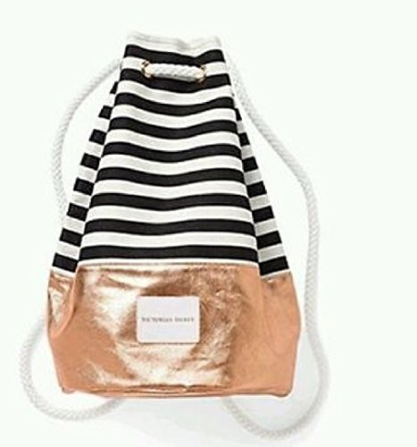 VICTORIAS SECRET Beach Tote Bag BlackWhite Stripes