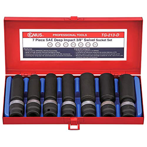 Genius Tools 7 Piece 38 Dr SAE Deep Swivel Impact Socket Set TG213D