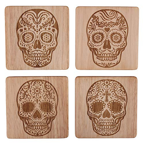 Skull Head Skull Home Decor Sugar Skull Coasters Sugar Skull Decor Sugar Skull Drink Coasters Skull Decorations Skull Coaster Set of 4 Day of the Dead Decorations