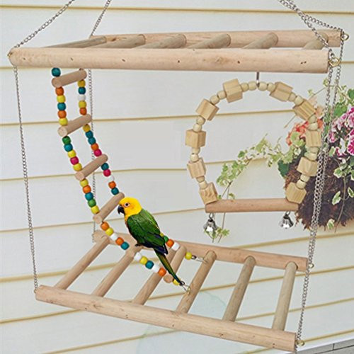 Bird Wood Double Perch Ladder Bendable Ladder and Swing Perch Sets Toys for Bird Parrot Macaw African Greys Budgies Parakeet Cockatiel Cockatoo Conure Lovebird Finch Perch A 787in393in787in Bird Wood Double Perch Ladder Bendable Ladder and Swing Perch Sets Toys for Bird Parrot Macaw African Greys Budgies Parakeet Cockatiel Cockatoo Conure Lovebird Finch Perch A 787in393in787in