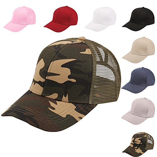 NeuFashion Ponycap Messy High Bun Ponytail Adjustable Mesh Trucker Baseball Cap Hat Cotton Camouflage One Size