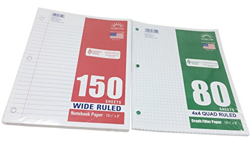 Norcom Loose-Leaf Wide Ruled Filler Notebook Paper and Graph Paper