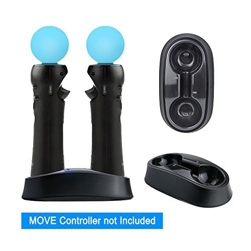 YOUSHARES Dual Charging Dock for Playstation Move Controller  Charging Station for Motion Gamepad with LED Indicator Compatible to PS3  PS4 Motion Controller USB Powered Black
