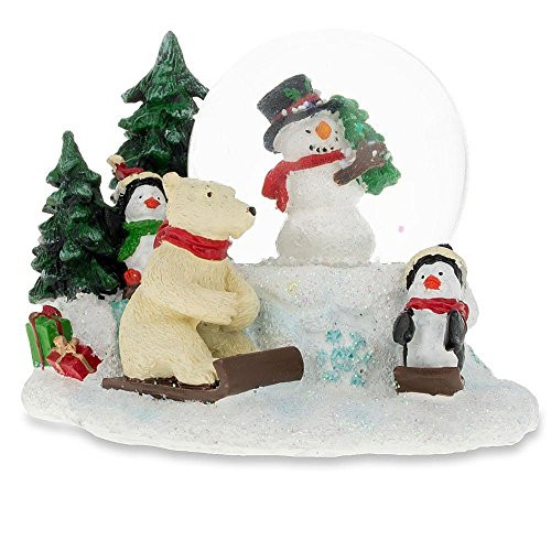 BestPysanky Cheerful Snowman Polar Bear and Penguins Mini Snow Globe