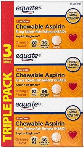 Equate Aspirin 81 Mg Adult Low Dose Orange Flavor 108 Chewable Tablets Compare to Bayer Chewable Aspirin