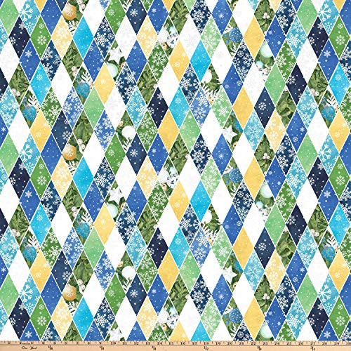 Northcott O Christmas Tree Argyle White Fabric by The Yard