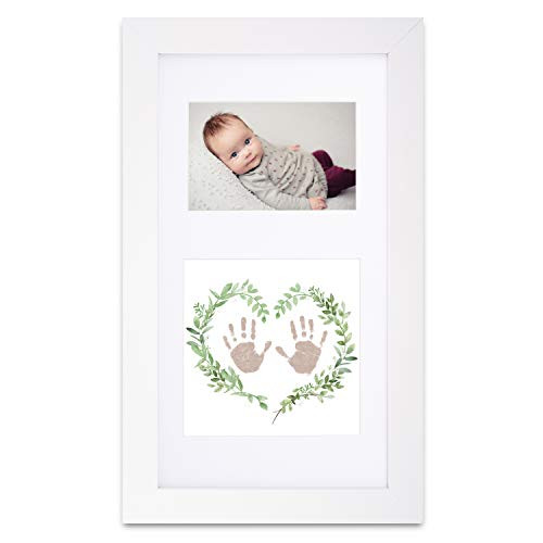 Baby Handprint and Footprint Kit in baby picture frame Inkless and messfree baby footprint kit and baby handprint kit Top baby girl gifts and baby boy gifts Unique baby shower gifts Baby keepsake