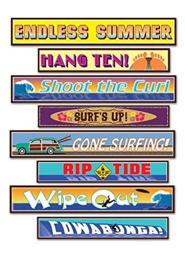 Beistle S54522AZ3, 12 Piece Surfer Street Sign Cutouts, 4" x 24"