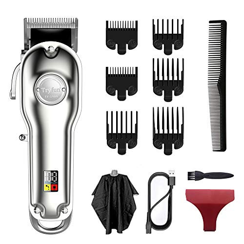 Tryfun Mens Hair Clippers Professional Kit Cordless Clippers Haircut And Grooming Kit Rechargeable Hair Trimmer Beard Trimmer Barber Clippers With LED Display Silver Tryfun Mens Hair Clippers Professional Kit Cordless Clippers Haircut And Grooming Kit Rechargeable Hair Trimmer Beard Trimmer Barber Clippers With LED Display Silver