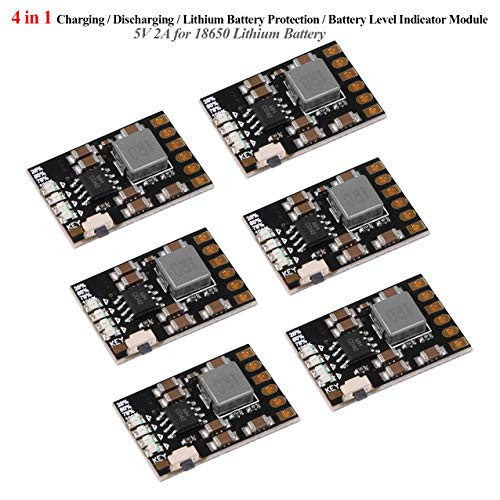 MakerFocus 6pcs 2A 5V Charge Discharge Integrated Module 37V 42V for 186 50 Lithium Battery Charging Boost Mobile Power Protection PCB Board Module