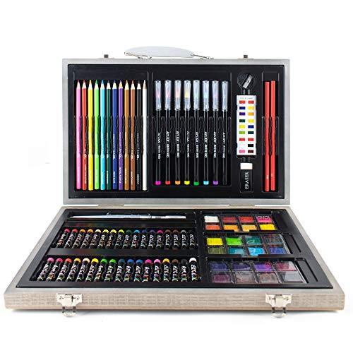 Art 101 Watercolor Draw and Sketch 88 Piece Art Set in a Wood Carrying Case