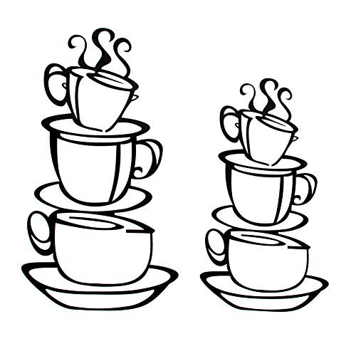 AUEAR 2 Pack Coffee Tea Cup Wall Decals Sticker Removable DIY Vinyl Stickers for Bedroom Wall Decor Art