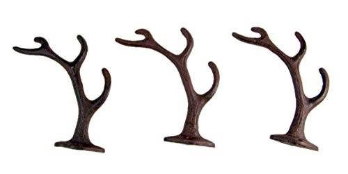 Rustic 4Point Deer Antler Cast Iron Wall Hook 56 Inch Set of 3