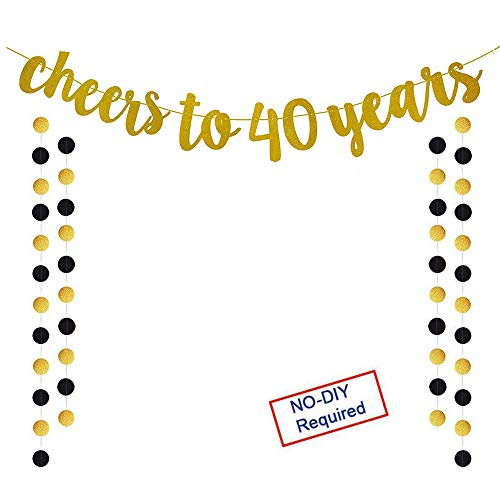 Glittery Gold Cheers to 40 Years Banner for 40th Birthday Wedding Anniversary Party Decoration
