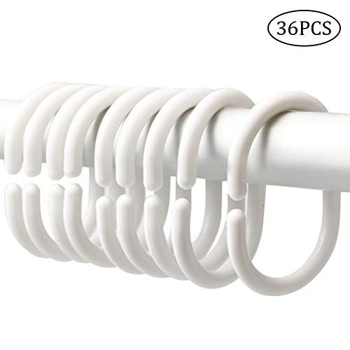 Wode Shop 36 Packs Plastic Shower Curtain Rings Shower Curtain Hooks Curtain C Rings Hook Hanger Bath Drape Loop Clip for Bathroom Shower Window Rod White