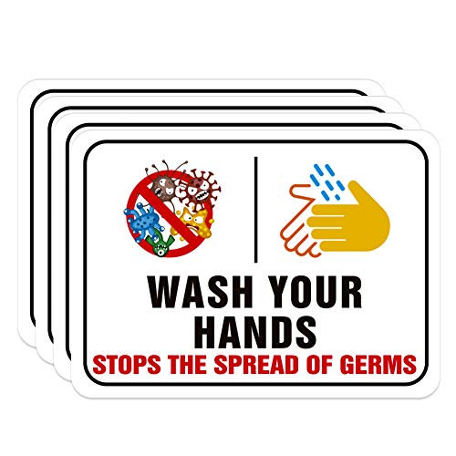 WaaHome 4pcs Wash Your Hands Stickers Sign 7X10 Hand Washing Signs