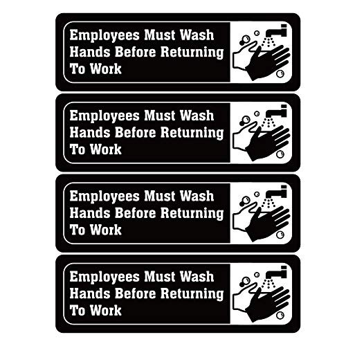 WaaHome 4pcs Hands Washing Sticker Signs Employees Must Wash Hands Sign for Office Business Hotel Restaurant