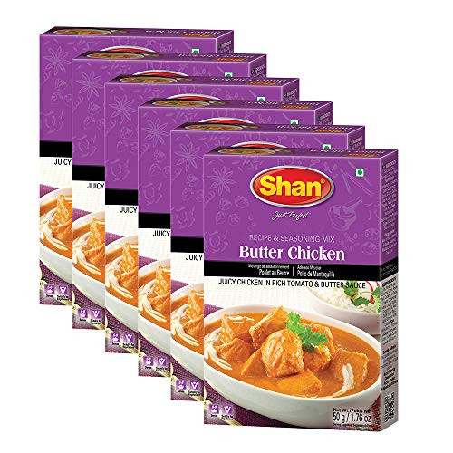 Shan Butter Chicken Recipe and Seasoning Mix Bundle  50g Spice Powder Pack of 6  No Preservatives  tasty Curry