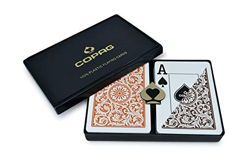 Copag 1546 Design 100 Plastic Playing Cards Poker Size Jumbo Index OrangeBrown Double Deck Set