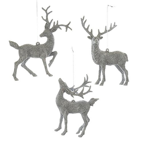 Kurt Adler 5.5-Inch - 5.9-Inch Silver Deer Christmas Ornament Set of 3