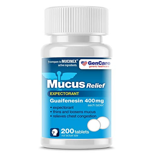 GenCare  Mucus Relief Expectorant Guaifenesin 400 mg 200 Tablets Value Pack  Fast Acting Thinning of Mucus for Colds Chest Congestion Flu Coughing and Allergies  Generic Mucinex Medicine