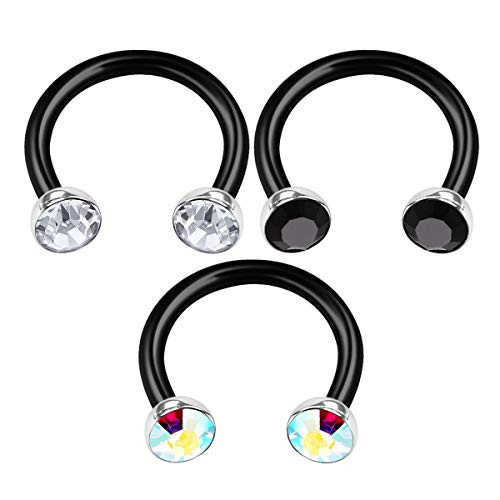 3PCS Surgical Steel Horseshoe Hoop 16 Gauge 516 8mm 3mm Crystal Ball Cartilage Daith Earrings Eyebrow Piercing Jewelry 0986
