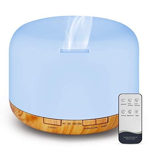 UOKIER Essential Oil Diffuser500ml Diffusers with Remote ControlBPAFree Ultrasonic Aromatherapy Diffuser Humidifier with Adjustable Mist ModeMood LightTimer Setting  Waterless AutoOff