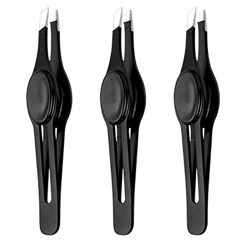 KONUNUS 3 Pieces Black Tweezers Slant Tip Grip Tweezers Slant Grip Tweezers Slant Tip