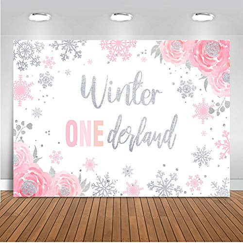 Mocsicka Winter Onederland 1st Birthday Party Decorations Newborn Baby Girls First Birthday Photo Backdrops 7x5ft Silver Snowflake Winter Birthday Photography Background