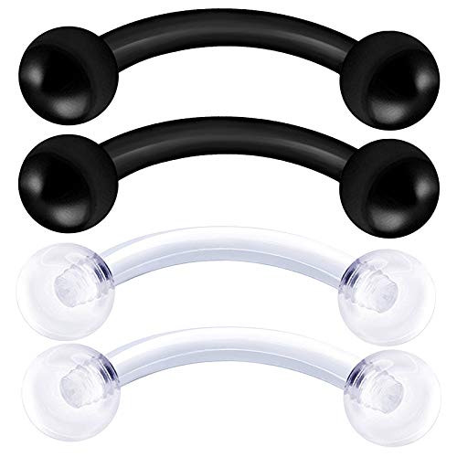 4Pcs Bioflex Clear Acrylic Black 16g 516 8mm Curved Barbell Earrings Piercing Jewelry Cartilage Daith Eyebrow 3mm Ball M3453
