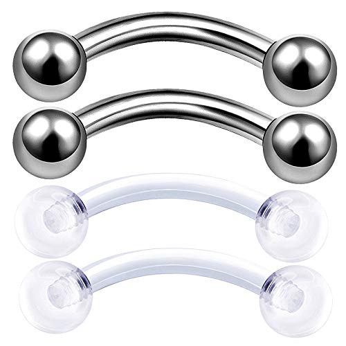 4Pcs Titanium Bioflex Clear 16g 516 8mm Curved Barbell Piercing Jewelry Eyebrow Rook Cartilage Tragus Labret 3mm Ball M3480
