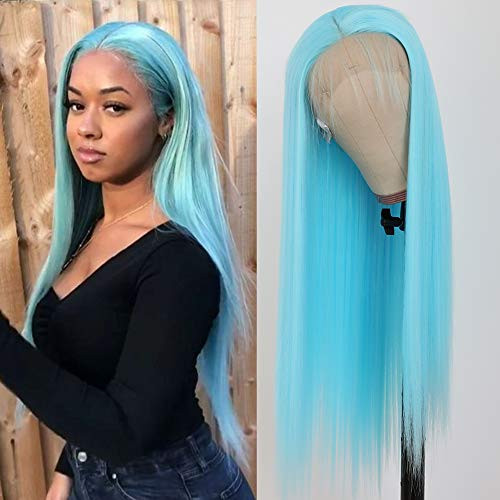 PlatinumHair Long Straight Hair Light Blue Color Lace Wigs Glueless Heat Resistant Fiber Hair Synthetic Lace Front Wigs for Fashion Women PlatinumHair Long Straight Hair Light Blue Color Lace Wigs Glueless Heat Resistant Fiber Hair Synthetic Lace Front Wigs for Fashion Women