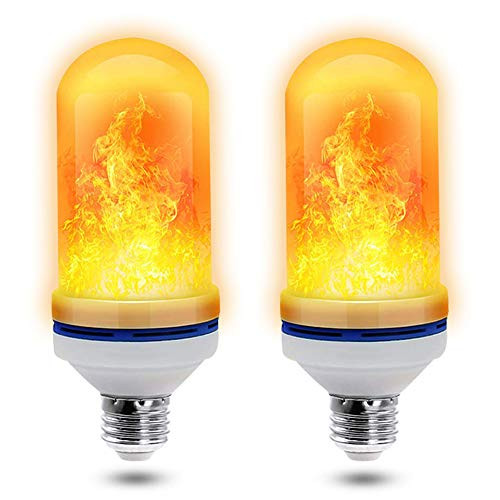 Newest LED Flame Effect Fire Light Bulb Upgraded 4 Modes Flame Light Bulbs with Gravity Sensor E26 Base Flame Bulb for Halloween Thanksgiving Day Christmas and Party Decoration 2 Pack