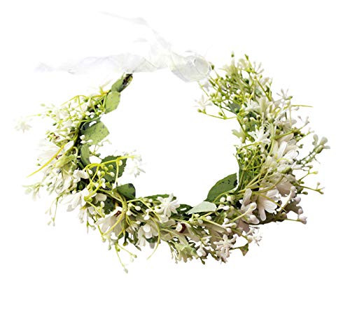 LLinfflr Women Floral Crown Flower Garland Headband Hair Wreath Floral Halo Headpiece Boho with Ribbon Wedding Party Photos White LLinfflr Women Floral Crown Flower Garland Headband Hair Wreath Floral Halo Headpiece Boho with Ribbon Wedding Party Photos White