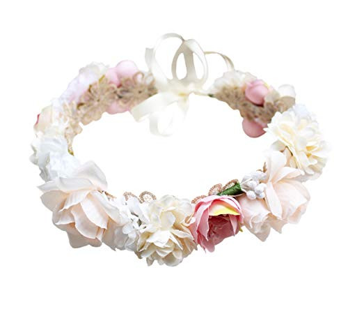 LLinfflr Women Floral Crown Boho Flower Headband Hair Wreath Floral Halo Headpiece with Ribbon Wedding Party Photos LLinfflr Women Floral Crown Boho Flower Headband Hair Wreath Floral Halo Headpiece with Ribbon Wedding Party Photos