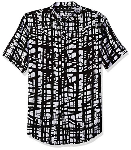 Sean John Mens Short Sleeve Printed Button Down Shirt Bright White S