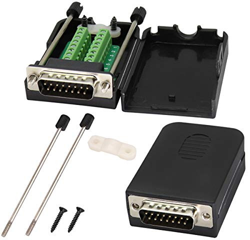 AAOTOKK DB15 Screw Terminal Block Adapter DSUB 15 Pin 2 Row DB15 Male to 16 PinWay Female Serial Terminal Breakout Board Connector Signal Module with case 2PcakMale