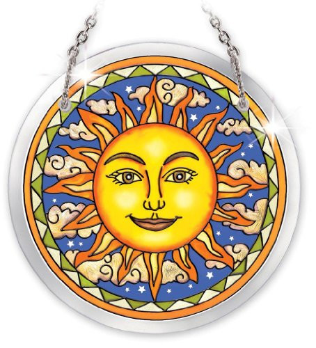 Amia Beveled Glass Circle Suncatcher Celestial Design 334Inch Small